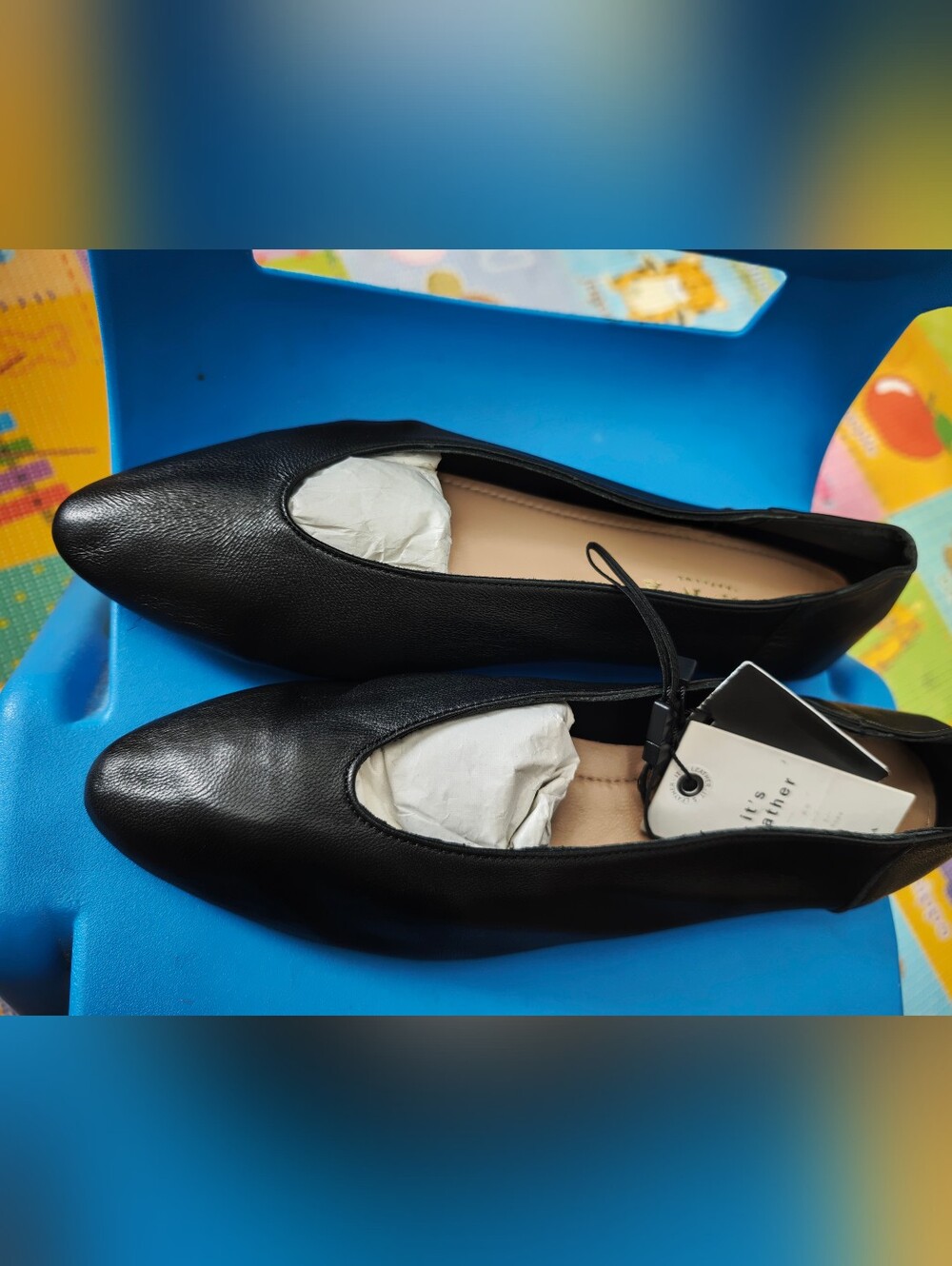 NWT ZARA Black Leather Almond Toe Ballet Flats